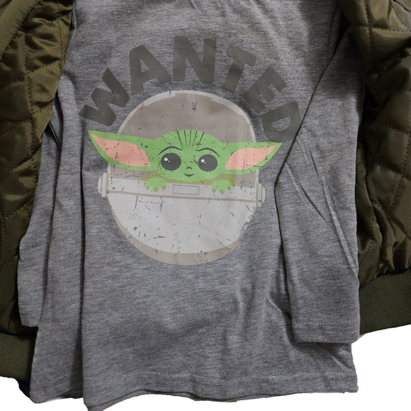NWT Disney Star Wars 2 Pc Baby Yoda 3T Army Green Bomber Jacket & Tee - Picture 8 of 9